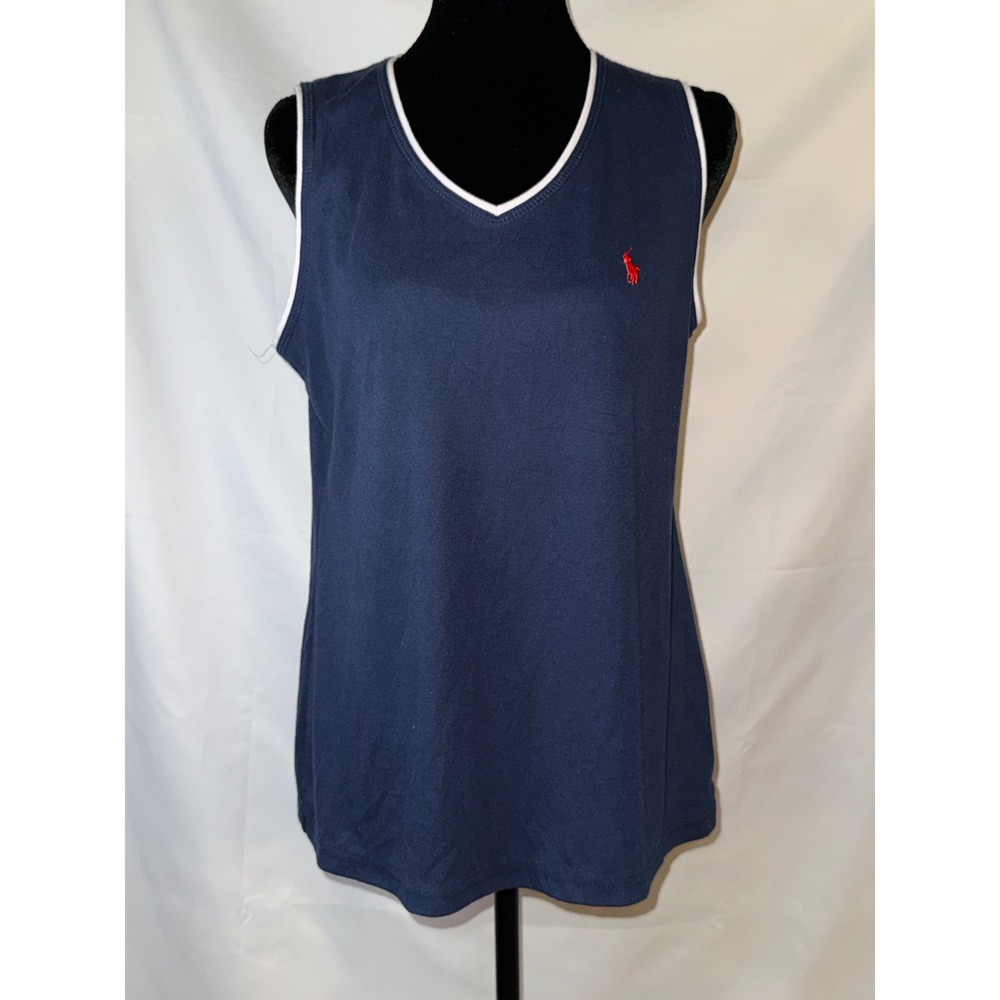 Polo Ralph Lauren Womens Navy Blue V-Neck Sleeveless Tank Top XXL Pony Logo
